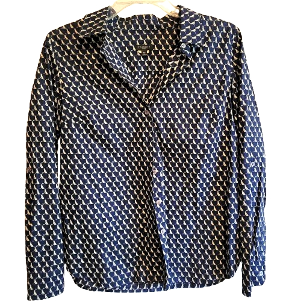 Talbots womens longsleeved button-down collared blue shirt with dog print S: 10P